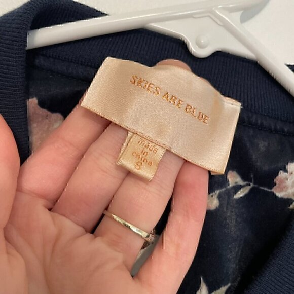SKIES ARE BLUE STITCH FIX ANTHROPOLOGIE Flower Printed Bomber Jacket Navy Floral - Picture 6 of 15